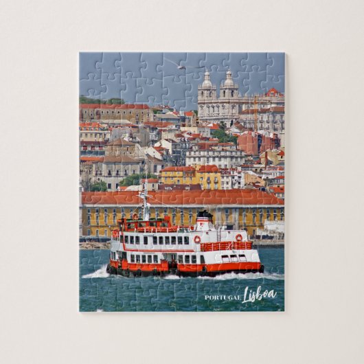 Lissabon skyline met oude veerboot op de Taag Legpuzzel (Verticaal)