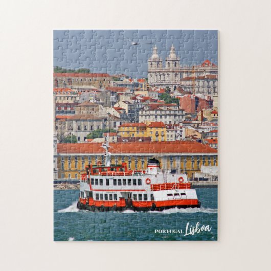 Lissabon skyline met oude veerboot op de Taag Legpuzzel (Verticaal)