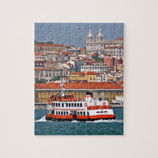 Lissabon skyline met oude veerboot op de Taag Legpuzzel (Verticaal)