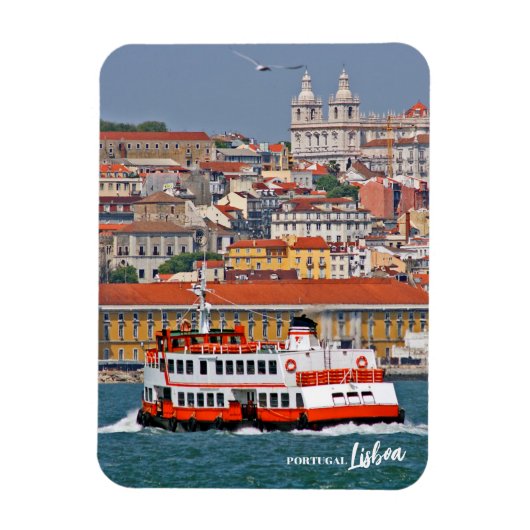 Lissabon skyline met oude veerboot op de Taag Magneet (Verticaal)