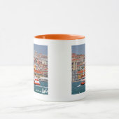 Lissabon skyline met oude veerboot op de Taag Mok (Midden)