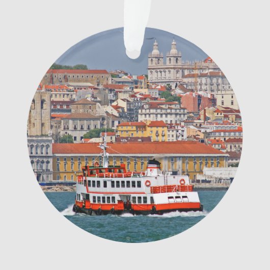 Lissabon skyline met oude veerboot op de Taag Ornament (voorkant)
