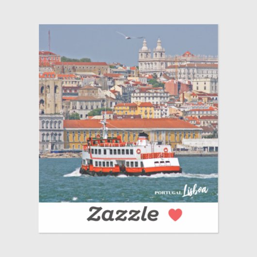 Lissabon skyline met oude veerboot op de Taag Sticker (Vel)