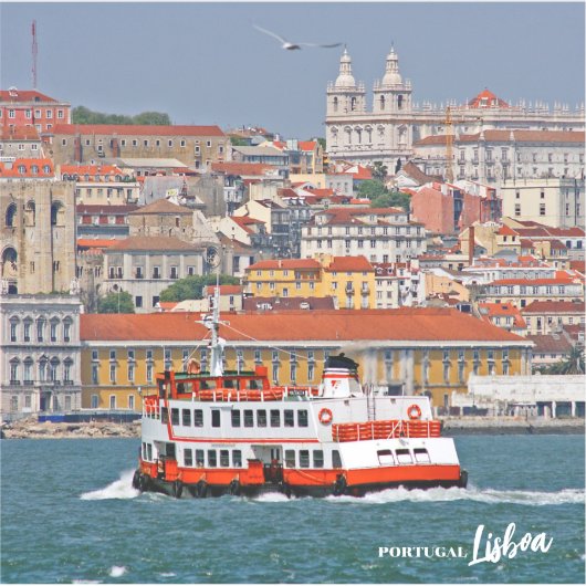 Lissabon skyline met oude veerboot op de Taag Sticker (Voorkant)
