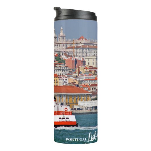 Lissabon skyline met oude veerboot op de Taag Thermosbeker (Geroteerd rechts)