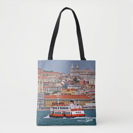 Lissabon skyline met oude veerboot op de Taag Tote Bag (Voorkant)