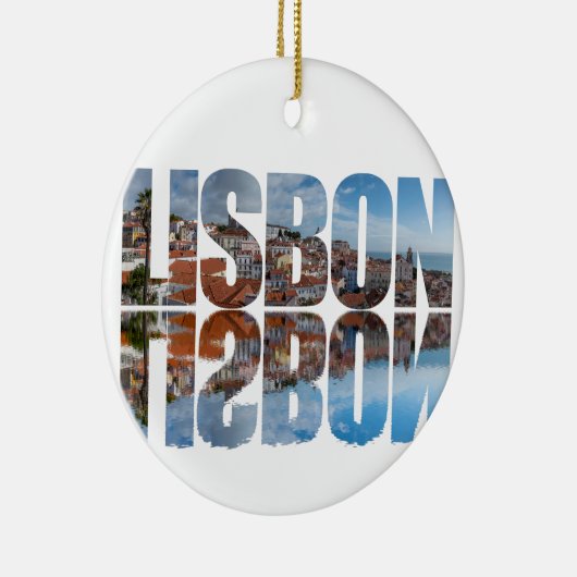 Lissabon tekst samengesteld oude stad uitzicht met keramisch ornament (Rechts)