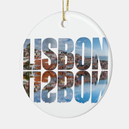 Lissabon tekst samengesteld oude stad uitzicht met keramisch ornament (Links)
