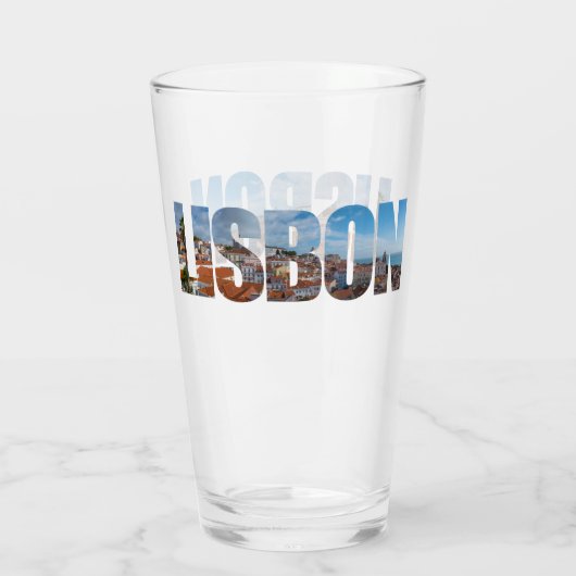 Lissabon tekst samengesteld uit oude stad panorami glas (Achterkant)