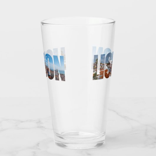 Lissabon tekst samengesteld uit oude stad panorami glas (Rechts)