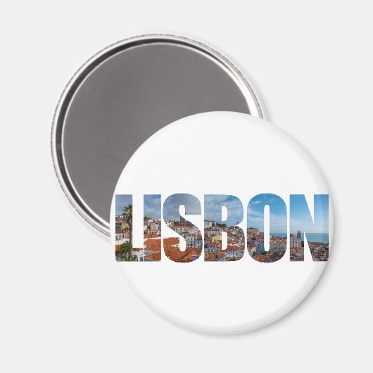 Lissabon tekst samengesteld uit oude stad panorami magneet (Voorkant / Achterkant)