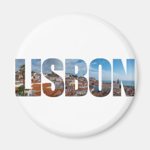 Lissabon tekst samengesteld uit oude stad panorami magneet
