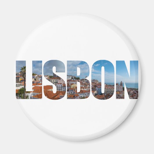 Lissabon tekst samengesteld uit oude stad panorami magneet (Voorkant)