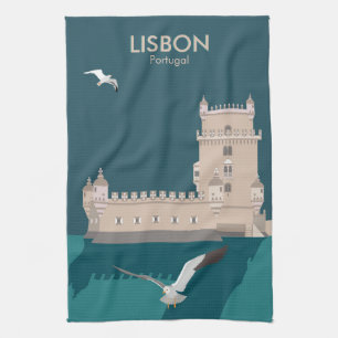 Lissabon Toren van Belem in vintage poster stijl Theedoek