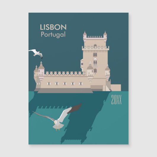 Lissabon Torre van Belem in vintage poster stijl (Voorkant)