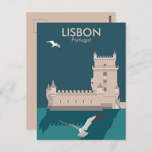 Lissabon Tower van Belem in het klassieke postermo Briefkaart (Voorkant / Achterkant)