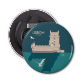 Lissabon Tower van Belem in het klassieke postermo Button Flesopener (Voorkant)