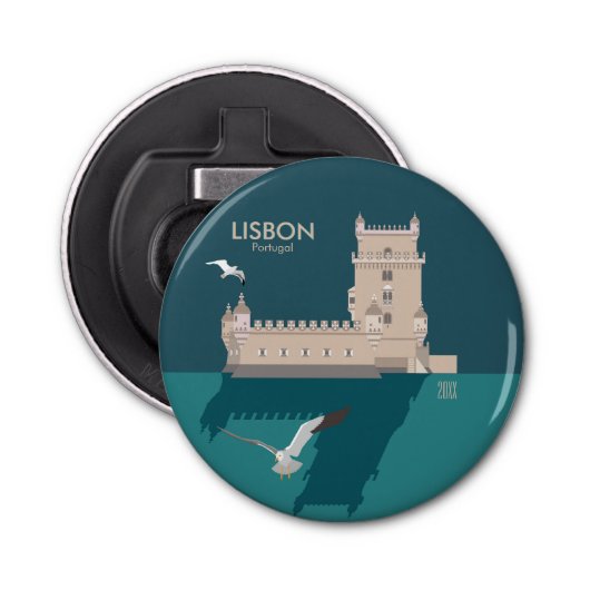 Lissabon Tower van Belem in het klassieke postermo Button Flesopener (Voorkant)