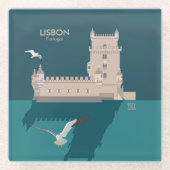 Lissabon Tower van Belem in het klassieke postermo Glazen Onderzetter (Voorkant)