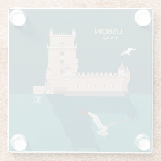 Lissabon Tower van Belem in het klassieke postermo Glazen Onderzetter (Achterkant)