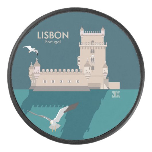 Lissabon Tower van Belem in het klassieke postermo Hockey Puck (Voorkant)