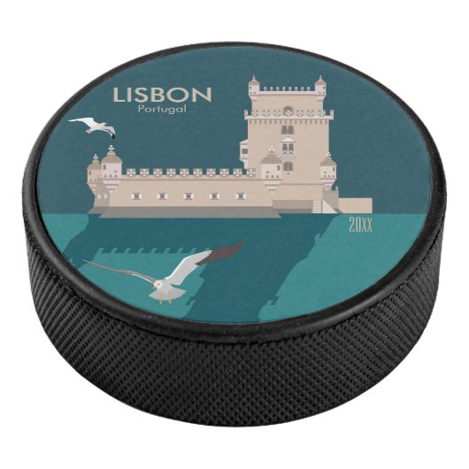 Lissabon Tower van Belem in het klassieke postermo Hockey Puck (3/4)
