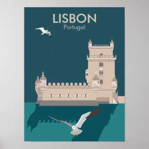 Lissabon Tower van Belem in het klassieke postermo Poster