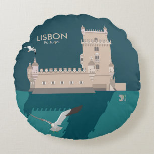 Lissabon Tower van Belem in het klassieke postermo Rond Kussen