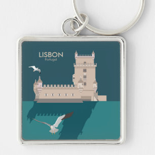 Lissabon Tower van Belem in het klassieke postermo Sleutelhanger