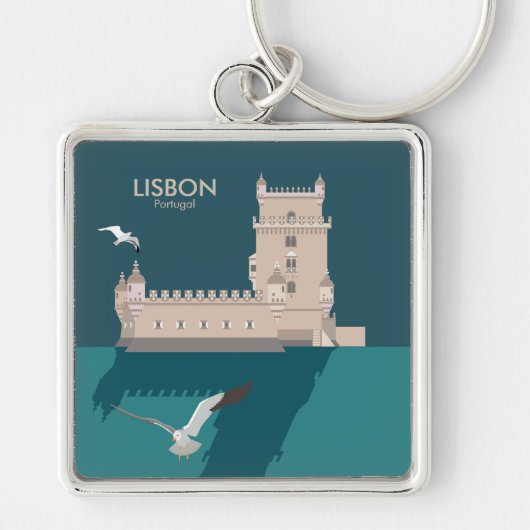 Lissabon Tower van Belem in het klassieke postermo Sleutelhanger (Voorkant)