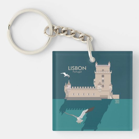 Lissabon Tower van Belem in het klassieke postermo Sleutelhanger (Voorkant)