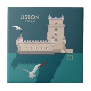 Lissabon Tower van Belem in het klassieke postermo Tegeltje