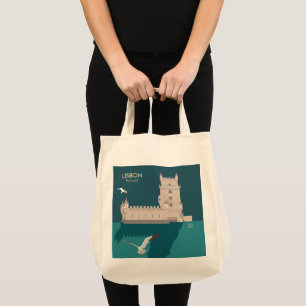 Lissabon Tower van Belem in het klassieke postermo Tote Bag