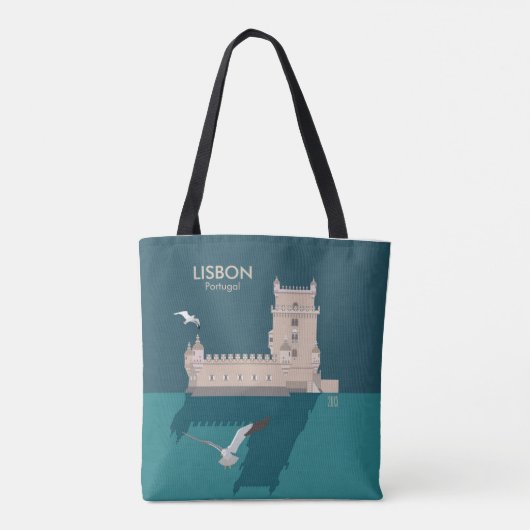 Lissabon Tower van Belem in het klassieke postermo Tote Bag (Achterkant)