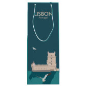 Lissabon Tower van Belem in het klassieke postermo Wijn Cadeautas (Achterkant)