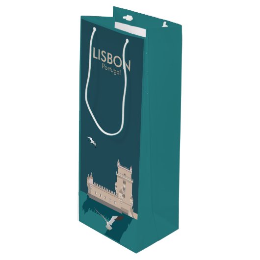 Lissabon Tower van Belem in het klassieke postermo Wijn Cadeautas (Voorkant Gekanteld)