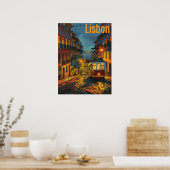 Lissabon Tram 's nachts Poster (Keuken)