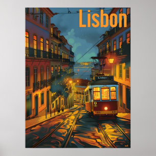 Lissabon Tram 's nachts Poster