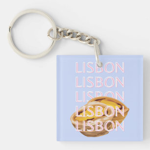 Lissabon Travel Art, Blauw, Portugal, Pastel Sleutelhanger