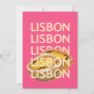 Lissabon Travel Art, Roze, Portugal Travel Art Feestdagenkaart