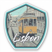 Lissabon, uitzicht en tramwegillustratie Portugal Sticker (Voorkant)