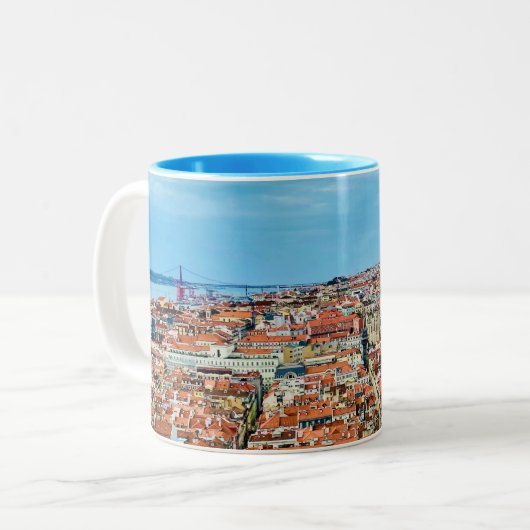 Lissabon-Uitzicht - KoffieMok, reiscadeau Tweekleurige Koffiemok (Voorkant links)