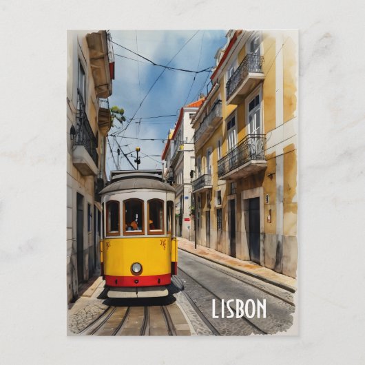 Lissabon waterverf art briefkaart (Voorkant)