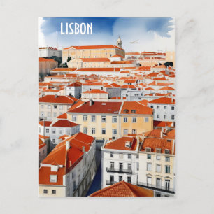 Lissabon waterverf art briefkaart