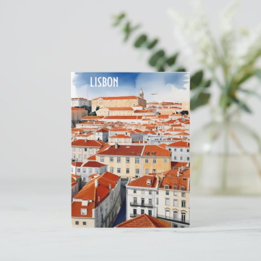 Lissabon waterverf art briefkaart (Staand voorkant)