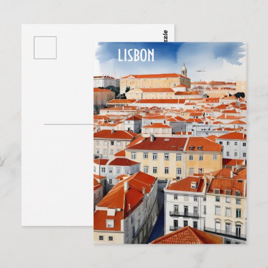 Lissabon waterverf art briefkaart (Voorkant / Achterkant)