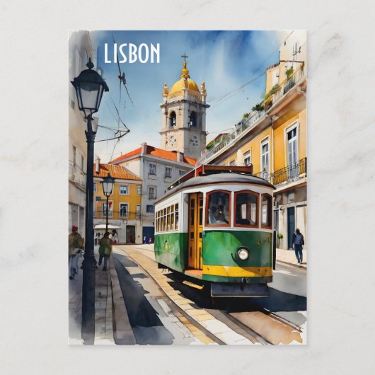 Lissabon waterverf art briefkaart (Voorkant)