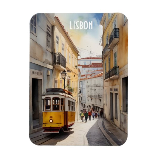 Lissabon waterverf art magneet (Verticaal)