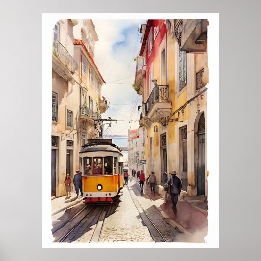 Lissabon waterverf art poster (Voorkant)