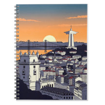 Lissabon Zonsondergang Illustratie Notitieboek – R